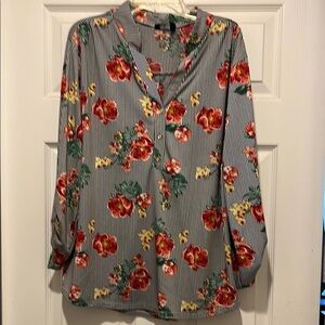 Stylish Red and Yellow V-Neck Blouse with 3/4 Sleeves